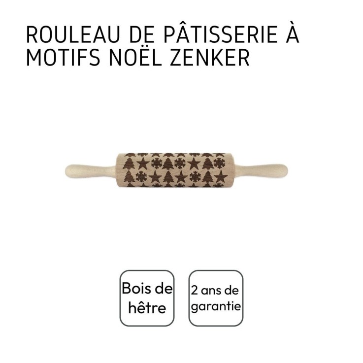 Rouleau à pâtisserie en bois motif noël 39 cm Fackelmann Noël