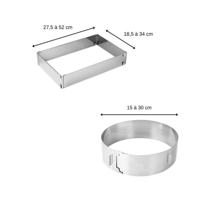 Lot de 2 cadres et cercle à pâtisserie Smart Pastry en inox