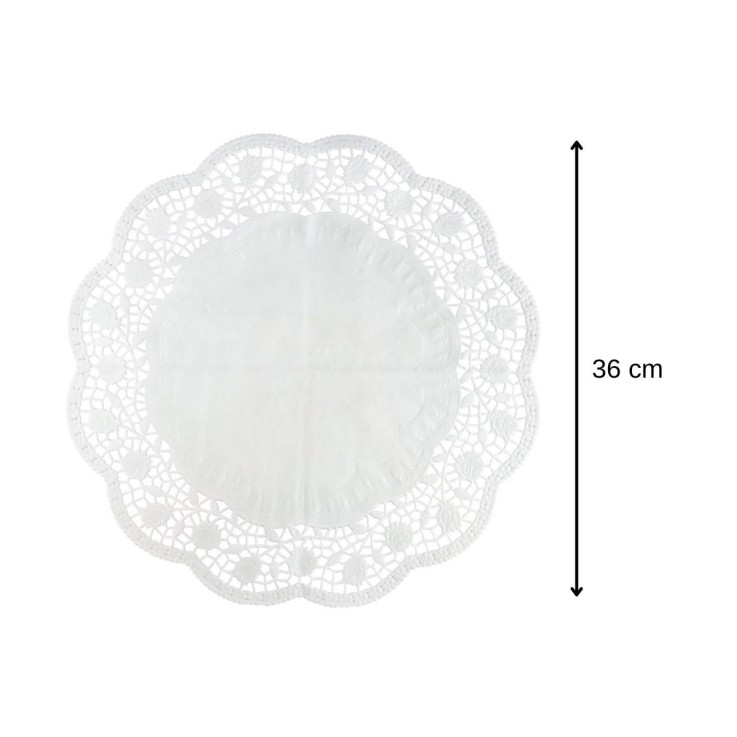 Napperons ronds effet dentelle en papier - 36 cm - lot de 15 - blancs