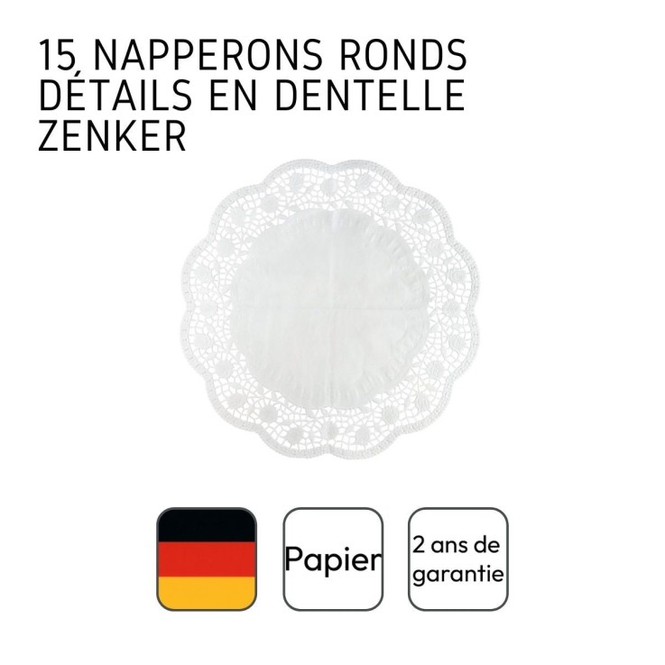 Napperons ronds effet dentelle en papier - 36 cm - lot de 15 - blancs
