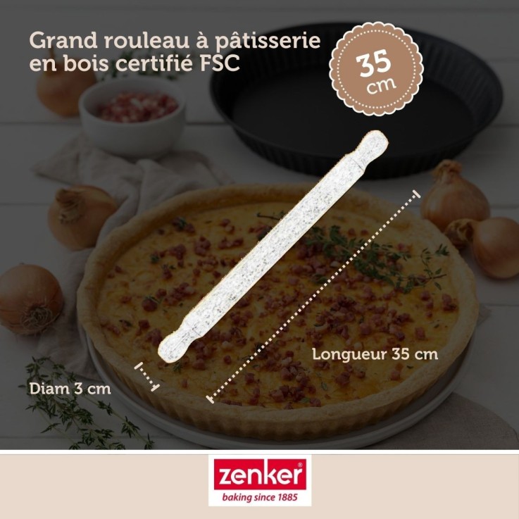 Rouleau à pâtisserie en bois certifié FSC - 35 cm - diamètre 3 cm