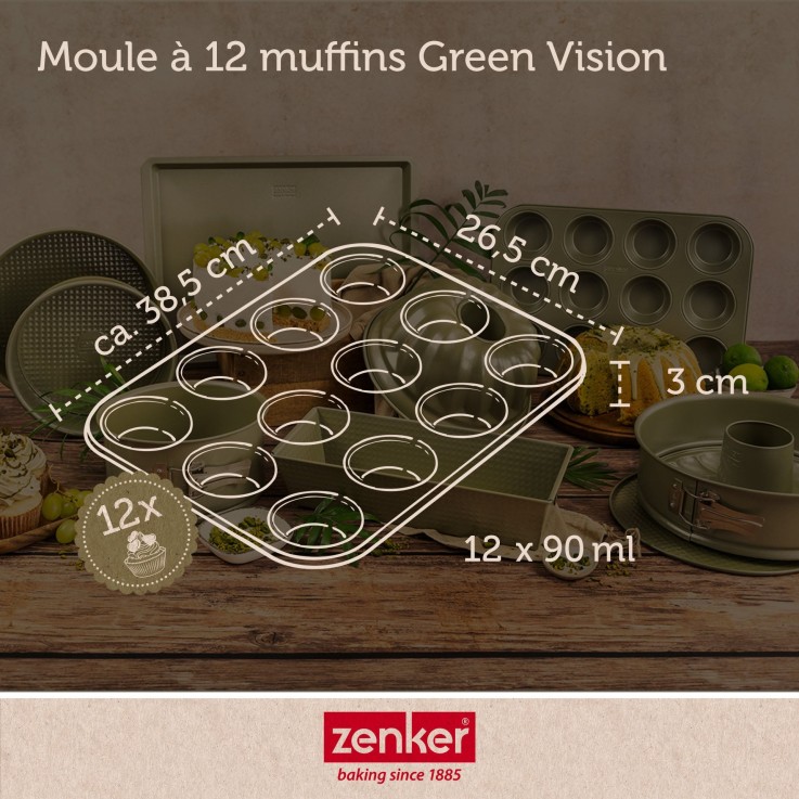 Ensemble de 2 Moules à muffins 12 empreintes 38 x 26 cm Zenker Green Vision