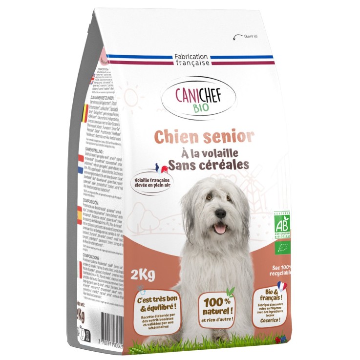 Canichef - Croquettes Sans Céréales Bio à la Volaille pour Chien Senior 2kg