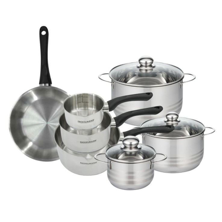 Set de 1 poêle 24 cm, 3 casseroles 12 16 20 cm et 3 faitouts 16, 20 et 24 cm en inox Fackelmann Geneva