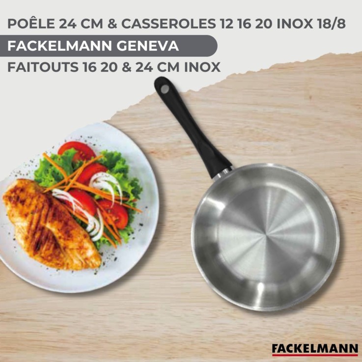 Set de 1 poêle 24 cm, 3 casseroles 12 16 20 cm et 3 faitouts 16, 20 et 24 cm en inox Fackelmann Geneva