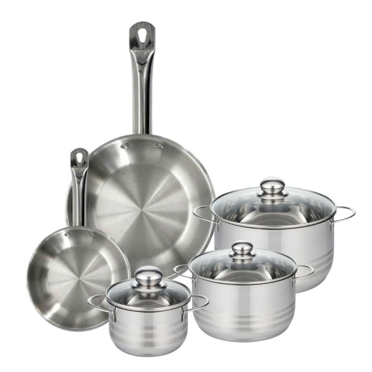 Set 2 poêles 20 28 cm en inox, 3 faitouts inox 16, 20 et 24 cm Fackelmann Eterna