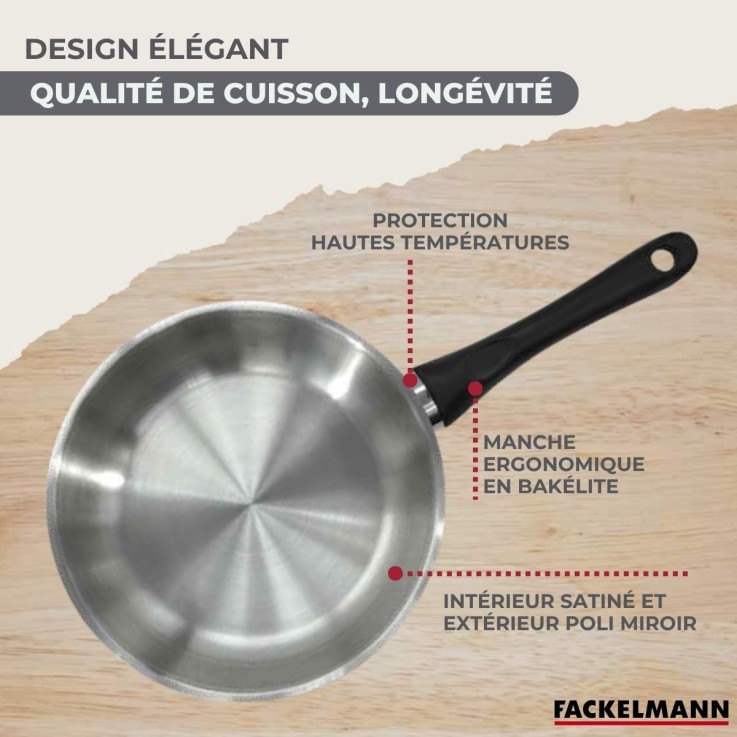 Set de 1 poêle 20 cm en inox et couvercle, 3 faitouts inox 16, 20 et 24 cm Fackelmann Geneva