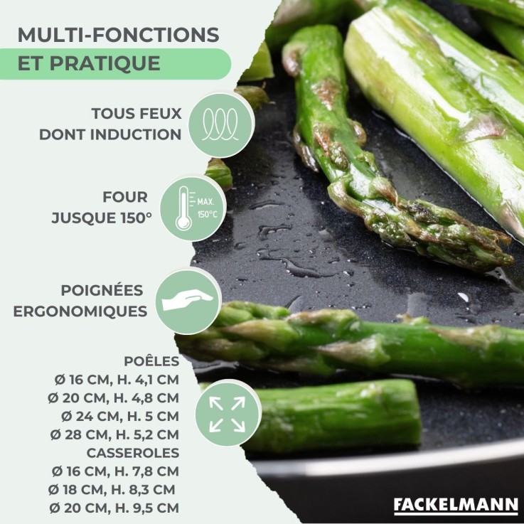 Ensemble de 4 poêles de 16, 20, 24 et 28 cm et 3 casseroles 16, 18 et 20 cm Fackelmann Brandao