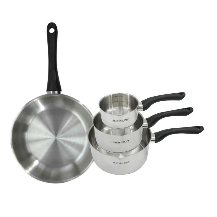 Set poêle 28 cm et 3 casseroles 12 16 et 20 cm en inox Fackelmann Geneva