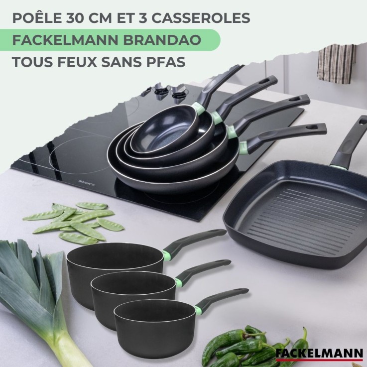 Ensemble de 1 poêle de 30 cm et 3 casseroles 16, 18 et 20 cm Fackelmann Brandao