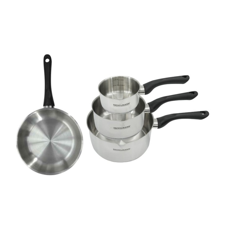 Set poêle 20 cm et 3 casseroles 12 16 et 20 cm en inox Fackelmann Geneva