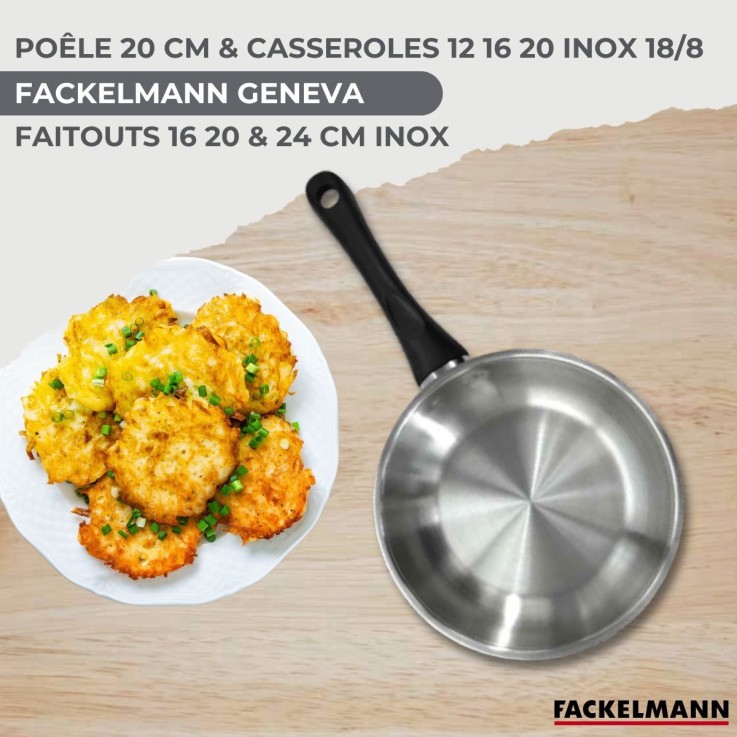 Set 1 poêle 20 cm 3 casseroles 12 16 20 cm, 3 faitouts 16, 20 et 24 cm en inox et 6 ustensiles inox Fackelmann Geneva