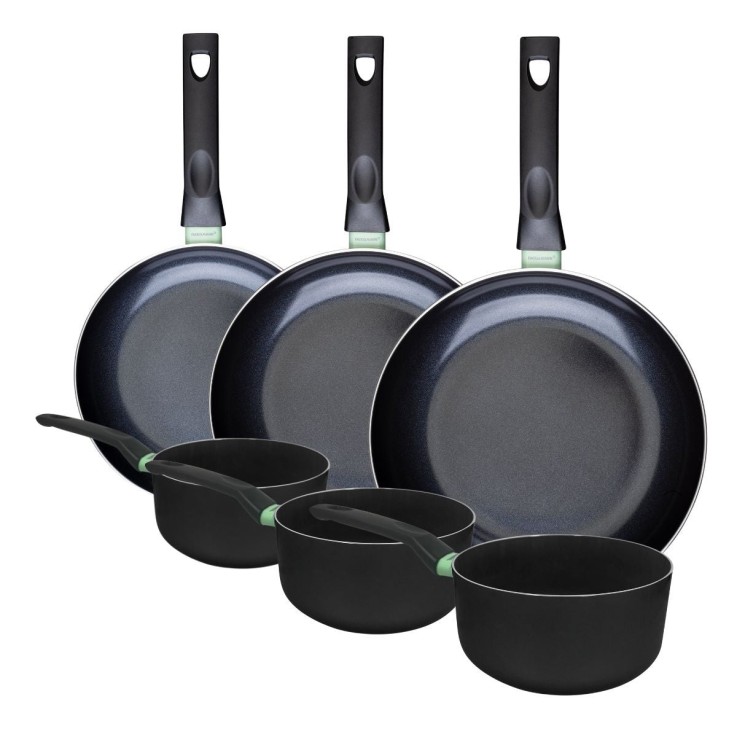 Ensemble de 3 poêles de 24, 28 et 30 cm et 3 casseroles 16, 18 et 20 cm Fackelmann Brandao