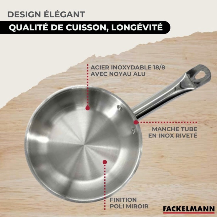 Set 2 poêles 24 28 cm en inox, 3 faitouts inox 16, 20 et 24 cm Fackelmann Eterna