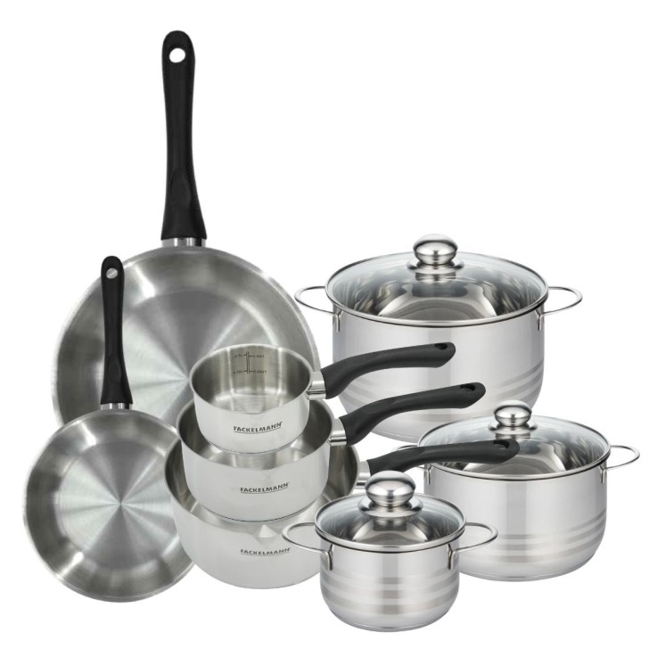 Set de 2 poêles 20 28 cm, 3 casseroles 12 16 20 cm et 3 faitouts 16, 20 et 24 cm en inox Fackelmann Geneva
