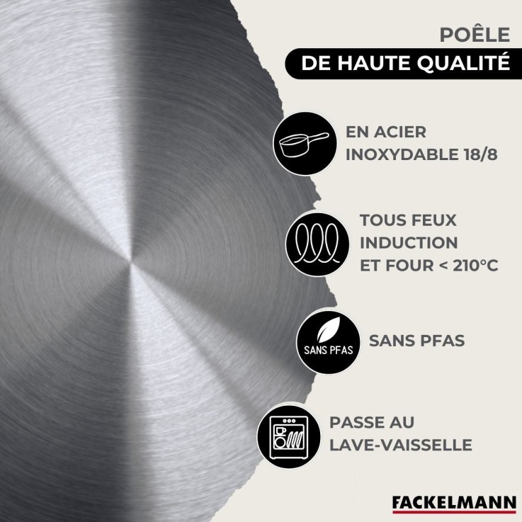 Set 2 poêles 20 24 cm en inox et 2 couvercles verre, 3 faitouts inox 16, 20 et 24 cm Fackelmann Eterna