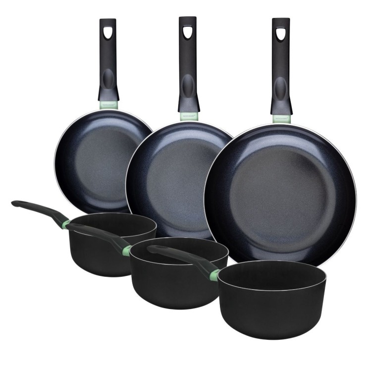 Ensemble de 3 poêles de 20, 24 et 28 cm et 3 casseroles 16, 18 et 20 cm Fackelmann Brandao