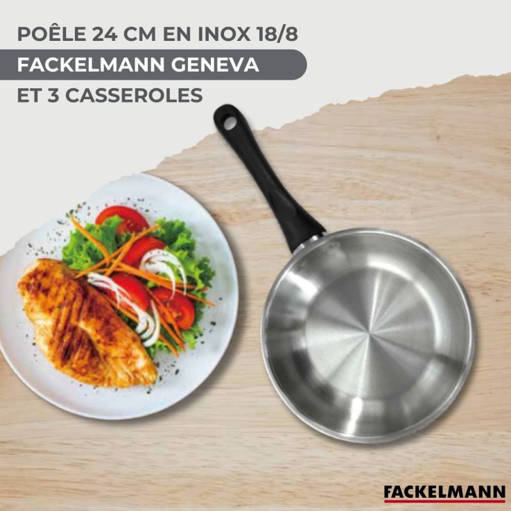 Set 1 poêle 24 cm, 3 casseroles en inox et 6 ustensiles inox Fackelmann Geneva