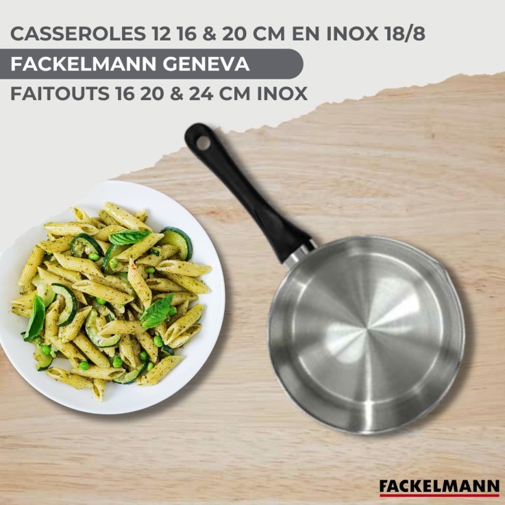 Set de 3 casseroles 12 16 20 cm en inox et 3 faitouts inox 16, 20 et 24 cm et 6 ustensiles Fackelmann Geneva