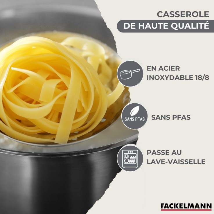 Set de 3 casseroles 12 16 20 cm en inox et 3 faitouts inox 16, 20 et 24 cm et 6 ustensiles Fackelmann Geneva