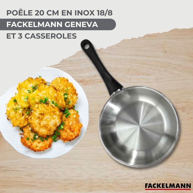 Set 1 poêle 20 cm, 3 casseroles en inox et 6 ustensiles inox Fackelmann Geneva