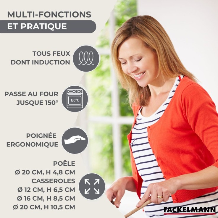 Set 1 poêle 20 cm, 3 casseroles en inox et 6 ustensiles inox Fackelmann Geneva