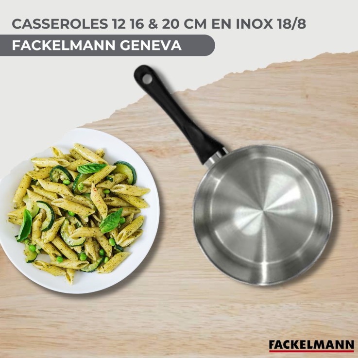 Set 3 casseroles 12 16 et 20 cm en inox et 6 ustensiles inox Fackelmann Geneva