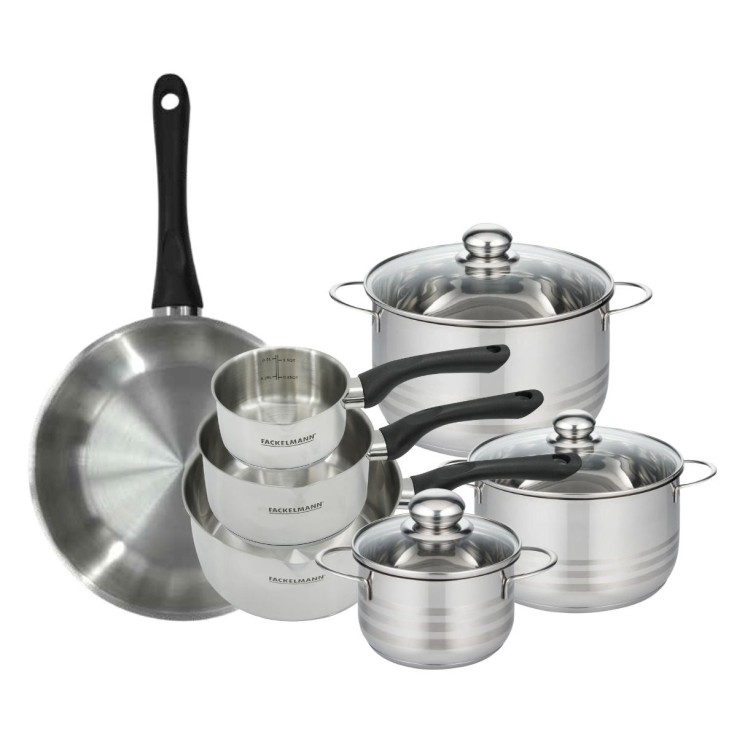 Set de 1 poêle 28 cm, 3 casseroles 12 16 20 cm et 3 faitouts 16, 20 et 24 cm en inox Fackelmann Geneva