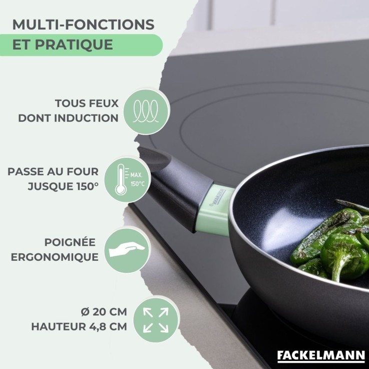 Poêle 20 cm aluminium revêtement céramique antiadhésif sans PFAS Fackelmann Brandao