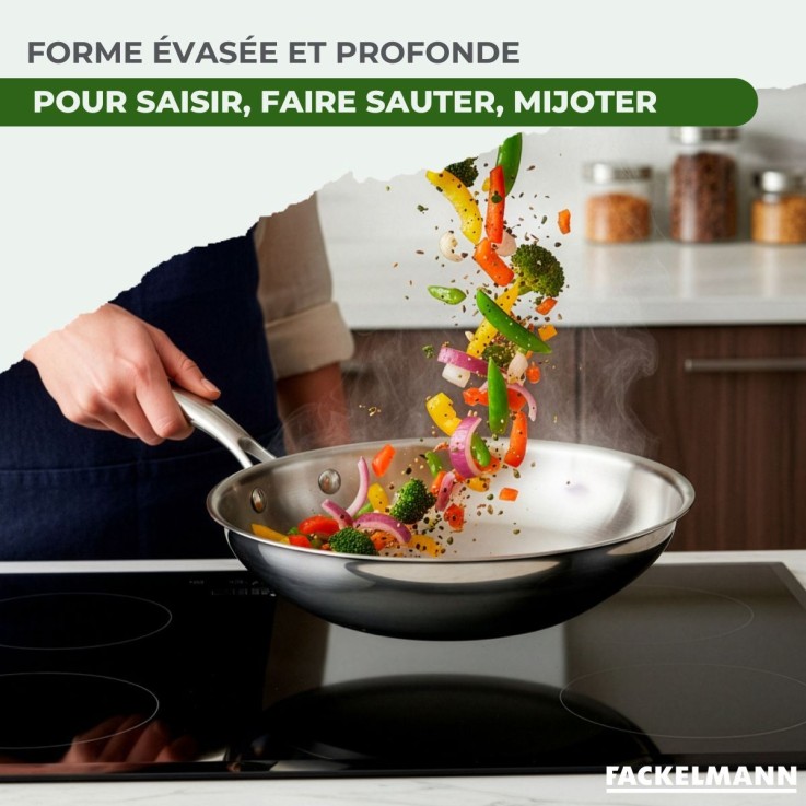 Wok 28 cm en inox 18/10 Triply Fackelmann Vita3