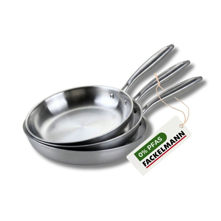 3 poêles 24 26 cm et 28 cm inox 18/10 Triply Fackelmann Vita3