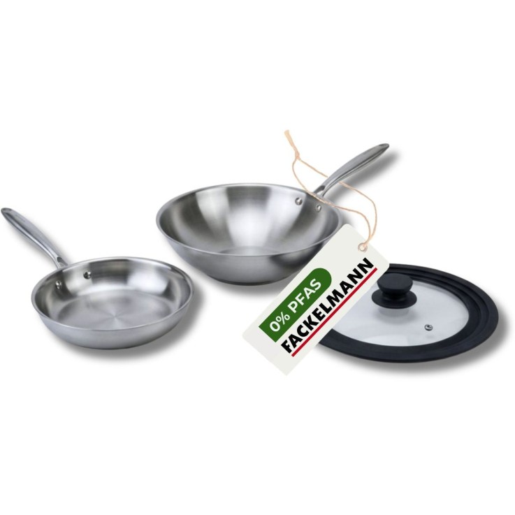 Set de 2 poêles de cuisson 24/28 cm en acier inoxydable avec 1 couvercle de cuisson universel Fackelmann Vita3