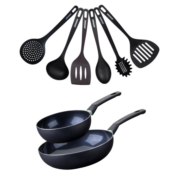 Set de 2 woks de 20 et 28 cm et 6 ustensiles Fackelmann Brandao