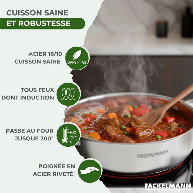 Sauteuse 24 cm en inox 18/10 Triply Fackelmann Vita3