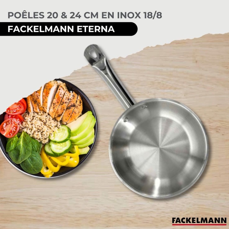 Set de 2 poêles de 20 et 24 cm en inox et 6 ustensiles inox Fackelmann Eterna