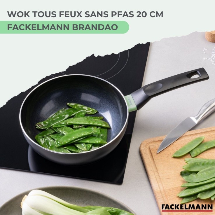 Wok 20 cm aluminium revêtement céramique antiadhésif sans PFAS Fackelmann Brandao