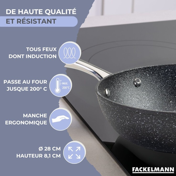 Wok 28 cm fonte aluminium revêtement antiadhésif céramique sans PFAS Fackelmann