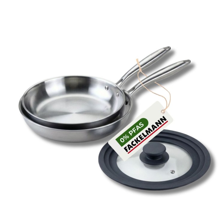 2 poêles 26 cm et 28 cm inox 18/10 Triply et couvercle Fackelmann Vita3