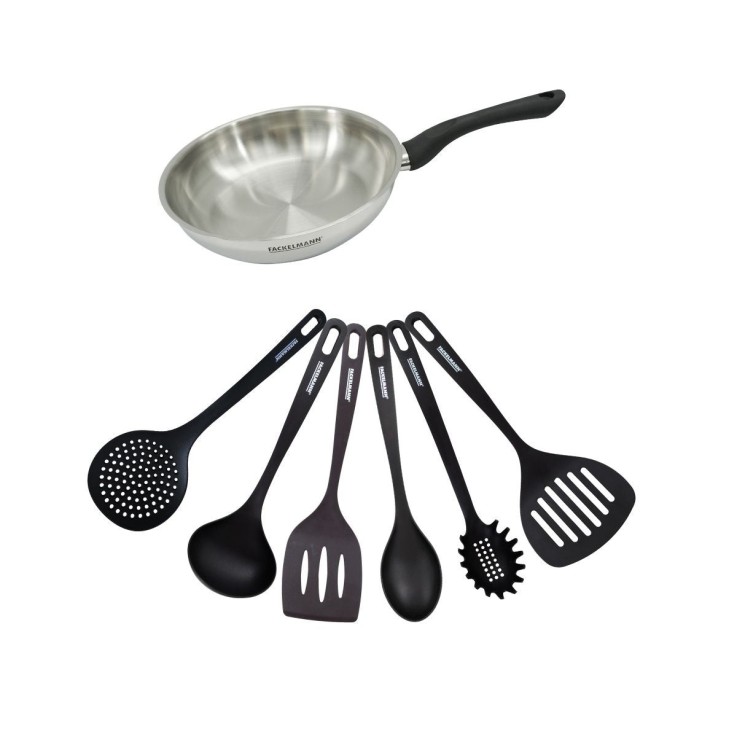Set poêle 24 cm en inox et 6 ustensiles Fackelmann Geneva