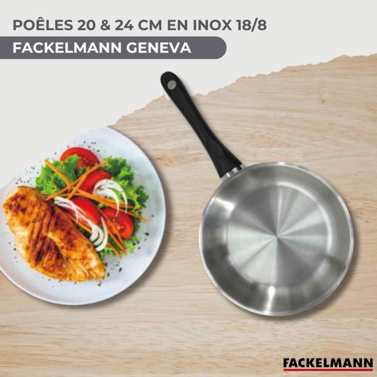 Set 2 poêles 20 et 24 cm en inox et 6 ustensiles inox Fackelmann Geneva