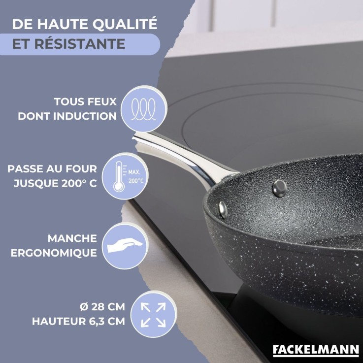 Poêle 28 cm fonte aluminium revêtement antiadhésif céramique sans PFAS Fackelmann