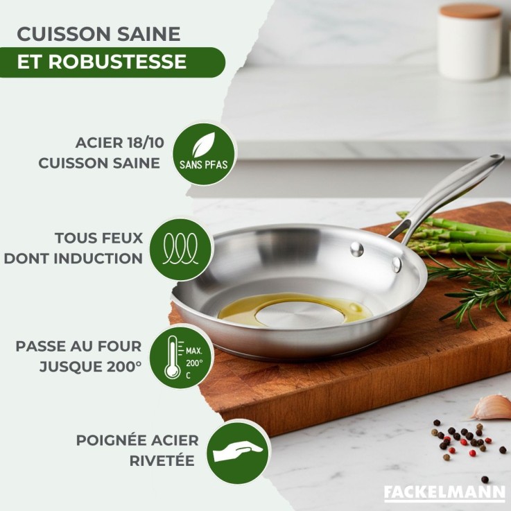 2 poêles 24 cm et 28 cm inox 18/10 Triply Fackelmann Vita3
