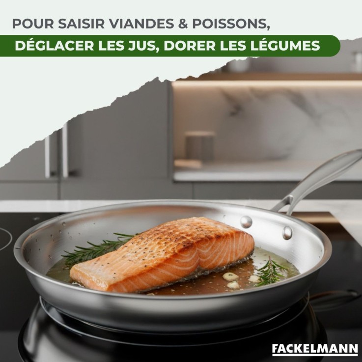 2 poêles 24 cm et 28 cm inox 18/10 Triply Fackelmann Vita3