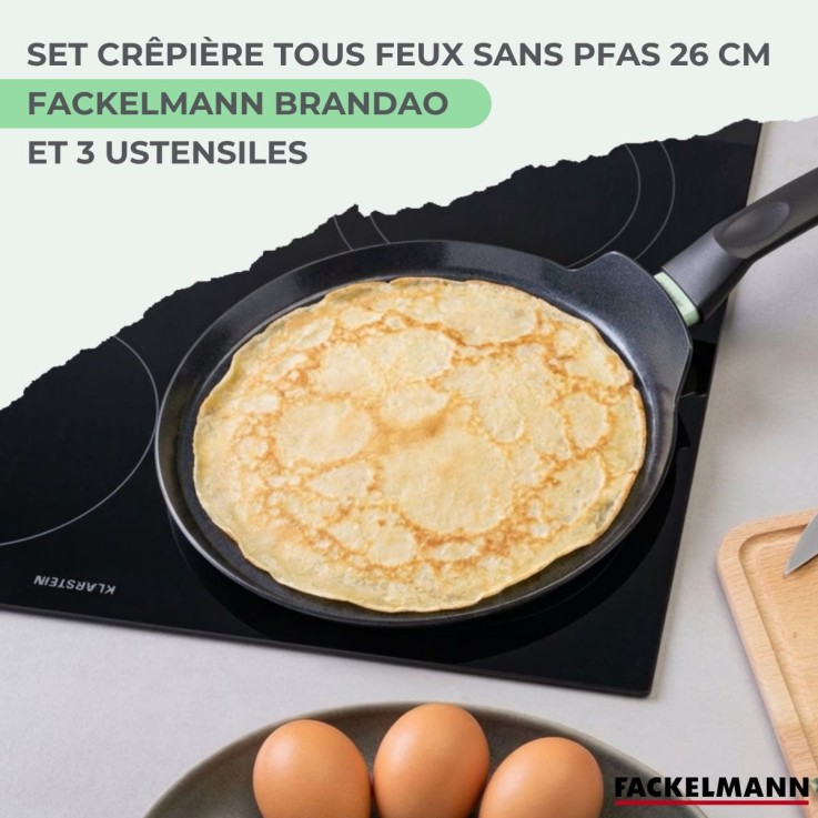 Set chandeleur avec crêpière 26 cm et 3 ustensiles Fackelmann Brandao