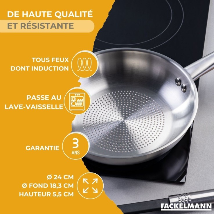 Poêle 24 cm en inox 18/8 Fackelmann Ovalgriff