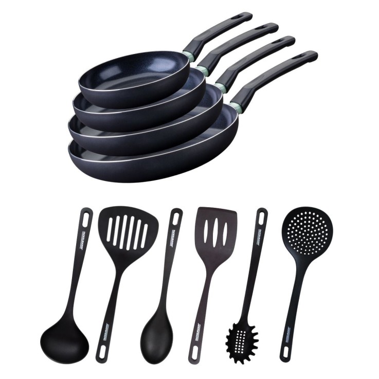 Ensemble de 4 poêles de 20 24 28 et 30 cm et 6 ustensiles Fackelmann Brandao