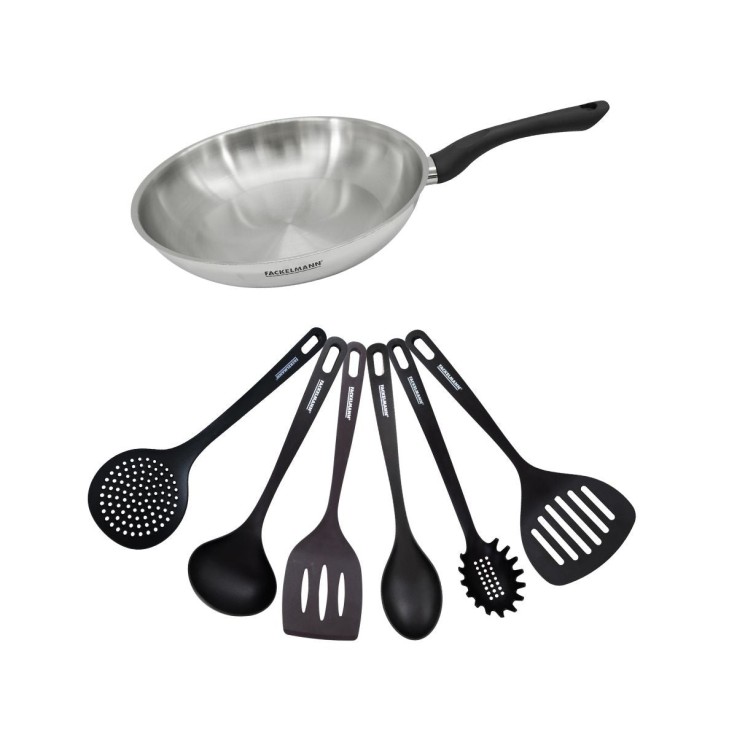 Set poêle 28 cm en inox et 6 ustensiles Fackelmann Geneva