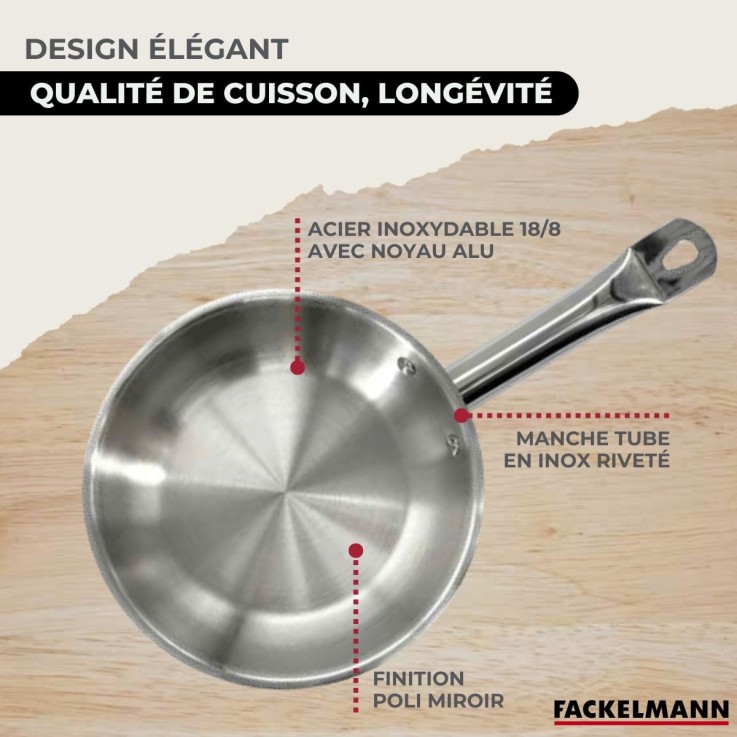 Set de 2 poêles de 24 et 28 cm en inox et 6 ustensiles inox Fackelmann Eterna