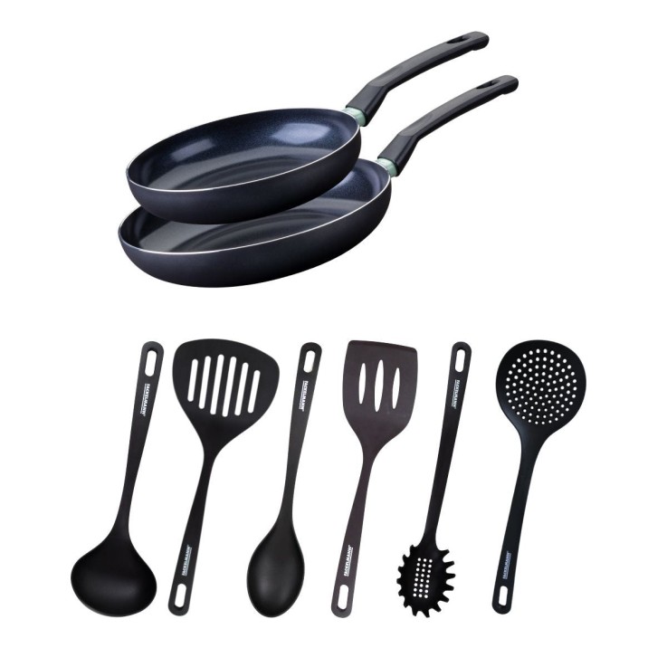Ensemble de 2 poêles de 24 et 28 cm et 6 ustensiles Fackelmann Brandao