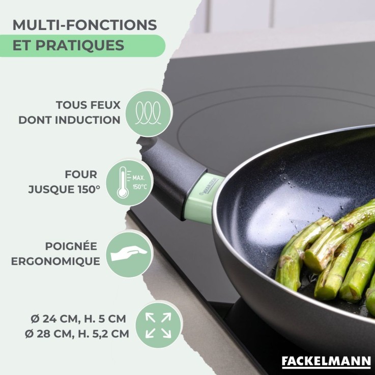 Ensemble de 2 poêles de 24 et 28 cm et 6 ustensiles Fackelmann Brandao